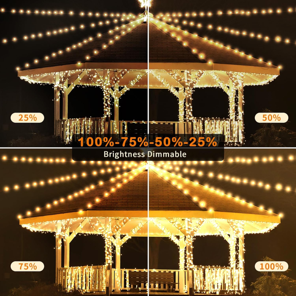 Різдвяна гірлянда YAGOPAL 100 м, 800 LED, теплий білий, 8 режимів, таймер 6/18 год, регулювання яскравості, IP65, пульт Київ - фото 5