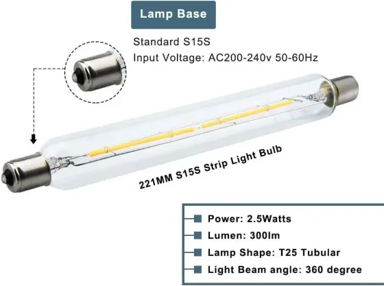 Светодиодная лампа Bonlux S15s T25 2.5 Вт 221 мм 6000K 300 лм, трубчатая LED лампа, замена 30 Вт, AC 200–240 В Киев