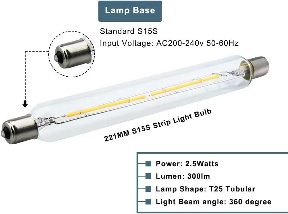 Светодиодная лампа Bonlux S15s T25 2.5 Вт 221 мм 6000K 300 лм, трубчатая LED лампа, замена 30 Вт, AC 200–240 В Киев - изображение 4