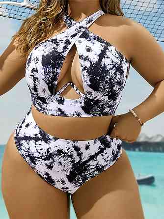 Раздельный купальник большого размера женский 4XL черно-белый Киев