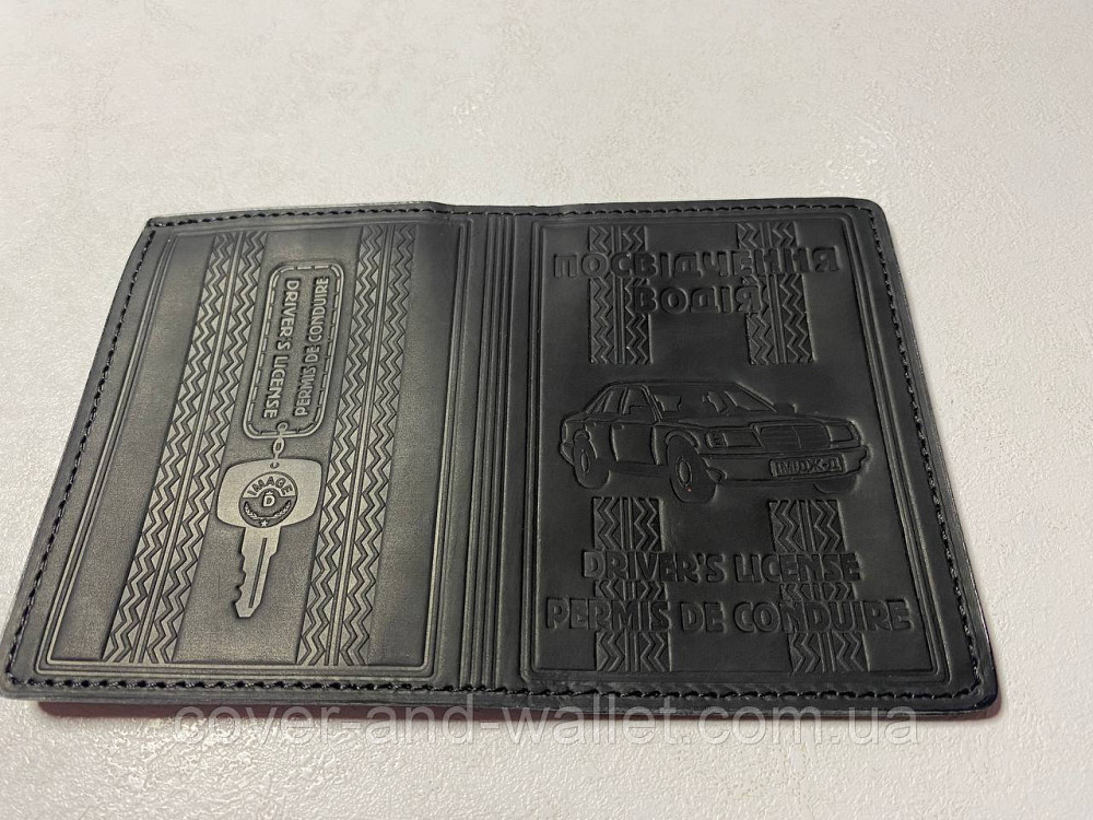Якісна шкіряна обкладинка на права та техпаспорт чорного кольору Київ - фото 3