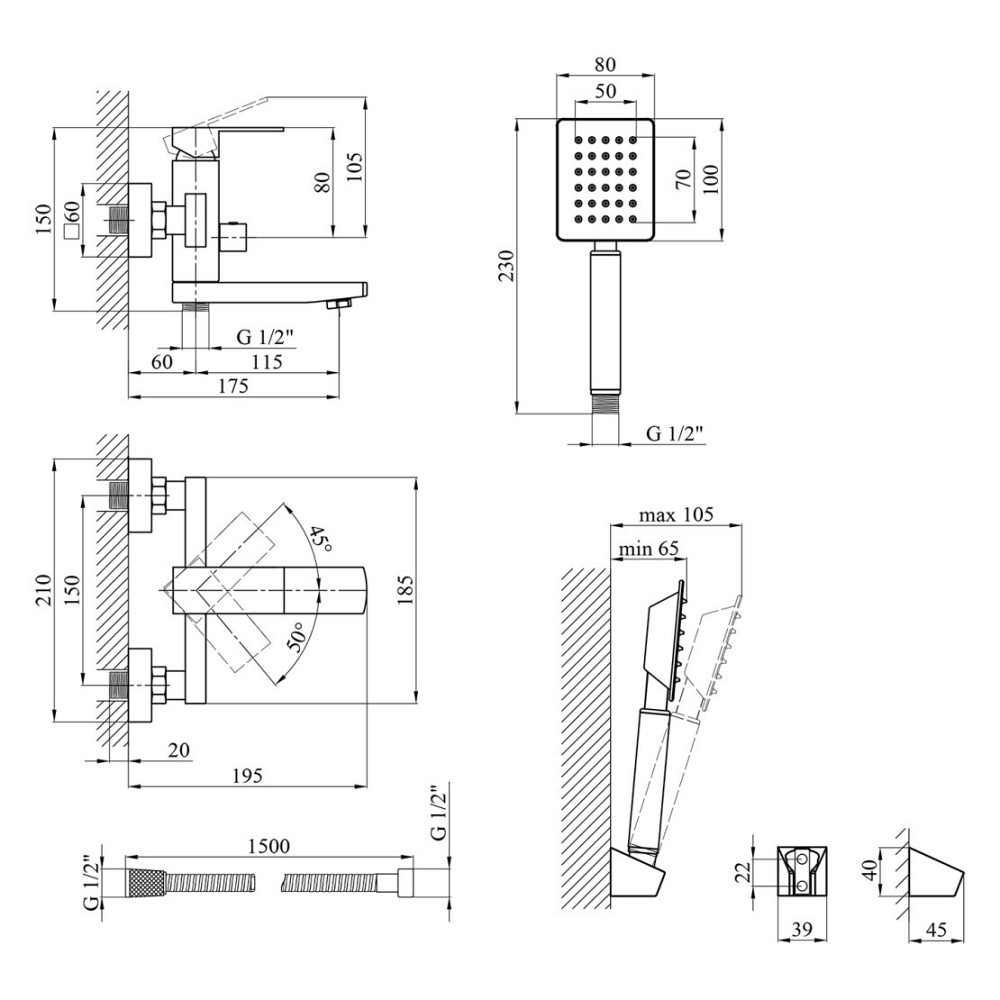 Смеситель для ванны с душевым гарнитуром WEZER PRO3-02-BLACK черный Киев - изображение 4