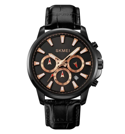 Чоловічий наручний годинник Skmei 2071 з ремінцем з еко-шкіри (Чорний) Київ