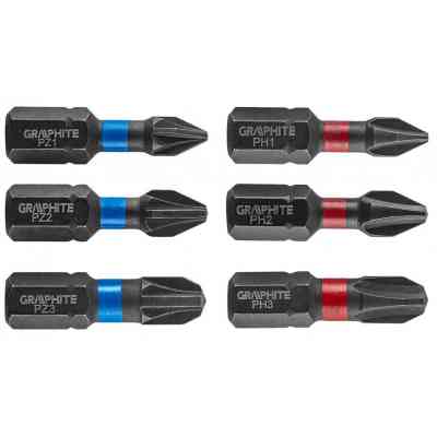 Набор бит Graphite ударных PH1 / 2/3, PZ1/2/3 x 25 мм, 6 шт. (56H540) Винница