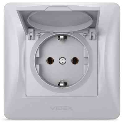 Розетка Videx BINERA 1ая із заземленням і кришкою сріб (VF-BNSK1GС-SS) Вінниця