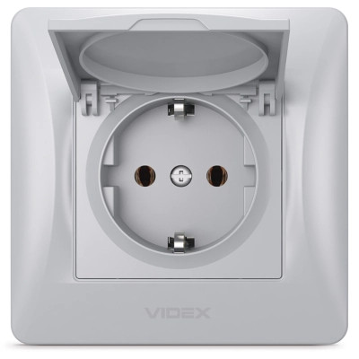 Розетка Videx BINERA 1ая із заземленням і кришкою сріб (VF-BNSK1GС-SS) Вінниця - фото 1