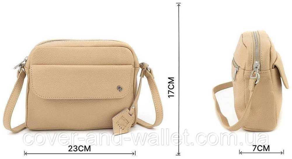 Стильная женская сумка-кроссбоди через плечо из фактурной кожи пудрового цвета Grande Pelle 755743 Киев - изображение 2