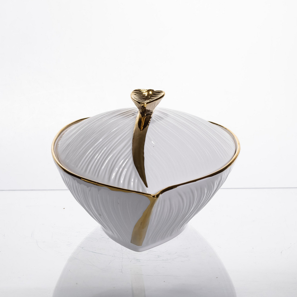 Супница 800 (мл) кастрюля 26×18×14 (см) с крышкой Белый с золотом Киев - изображение 6