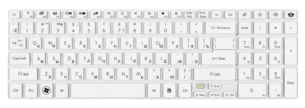 Клавиатура для ноутбука Gateway (NV55S) White, (No Frame), RU Вінниця - фото 2