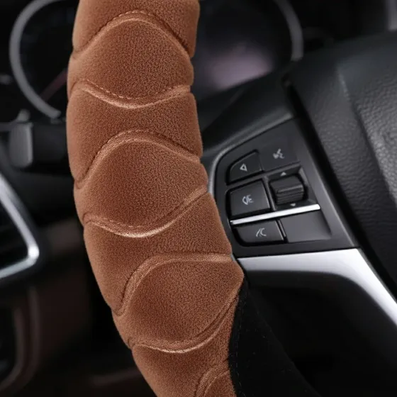 Плюшевая оплётка для руля 37 см чёрно-коричневая Киев