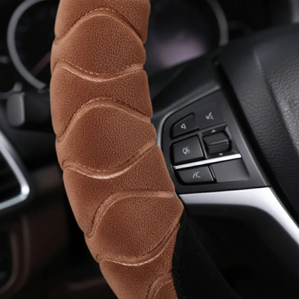 Плюшевая оплётка для руля 37 см чёрно-коричневая Киев - изображение 2