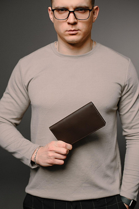 Чоловіче портмоне із натуральної гладкої шкіри SR005 (Коричневий) Суми - фото 1