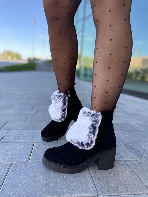 Без бренда Черевики жіночі D and V чорний/сірий натуральна замша зима висота 12см каблук 7см (6 Коломия - фото 6