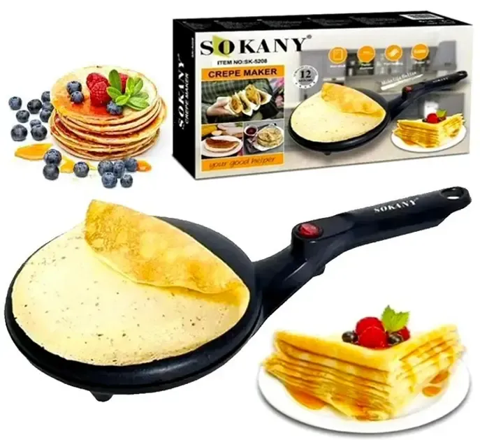 Электрическая блинница погружная сковорода для блинов с антипригарным покрытием 20 см электроблинница SOKANY SK 5208 600 Вт Черная Коломия - фото 1