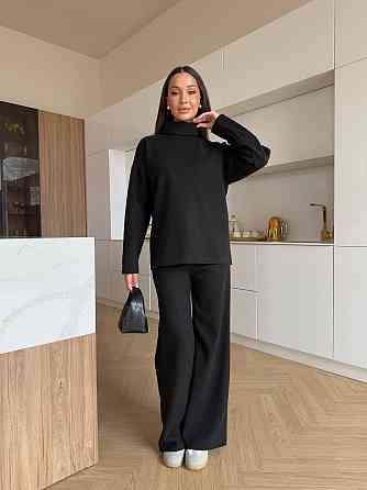 Женский базовый костюм двойка: свитер и брюки турецкая вязка Черный, 48/52 Одесса