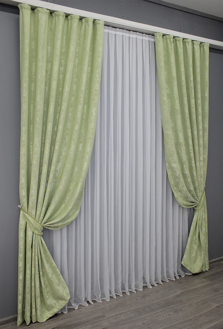 Комплект готових штор VR-Textil Жакард Sultan XO № 1367ш Світло-оливковий 130х270 см 2 шт (39-0051) Київ - фото 3