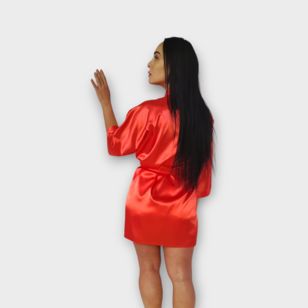 Халат женский атласный под пояс длина 90см Красный 3XL/4XL Харьков - изображение 5