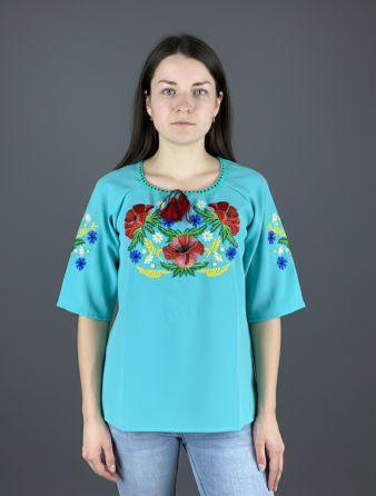 Вишита блуза з квітковим орнаментом МАКИ вишита гладкою 54 Київ