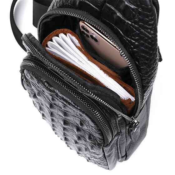 Современная кожаная мужская сумка через плечо Vintage 20674 Черный Киев