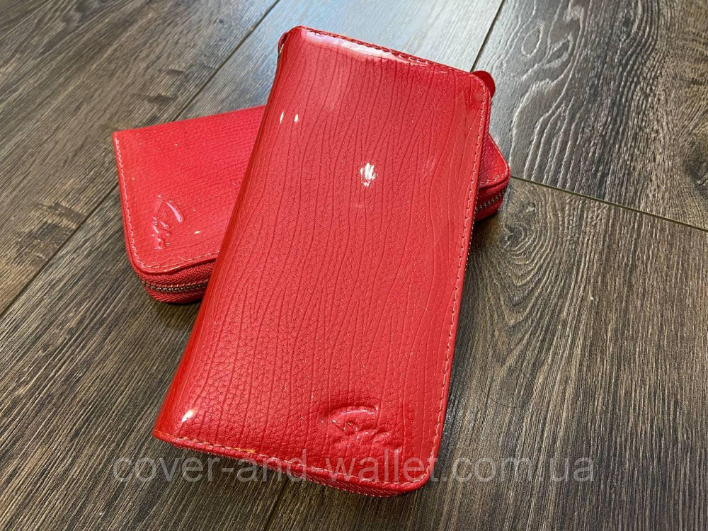 Лаковий жіночий гаманець на блискавці колір кораловий MD Київ - фото 1