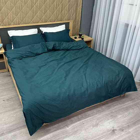 Комплект постельного белья Страйп-сатин Двуспальный 180х220 с простыней на резинке Мурена (88-165) Киев