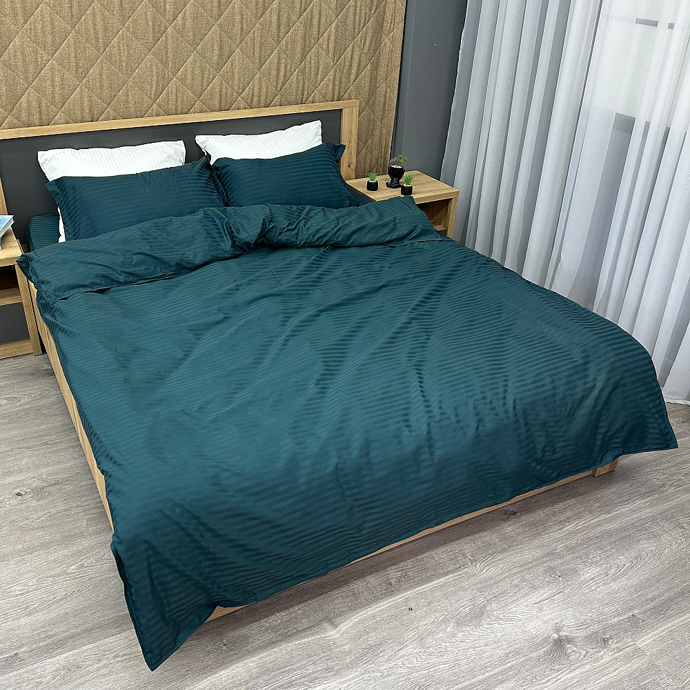 Комплект постельного белья Страйп-сатин Двуспальный 180х220 с простыней на резинке Мурена (88-165) Киев - изображение 2