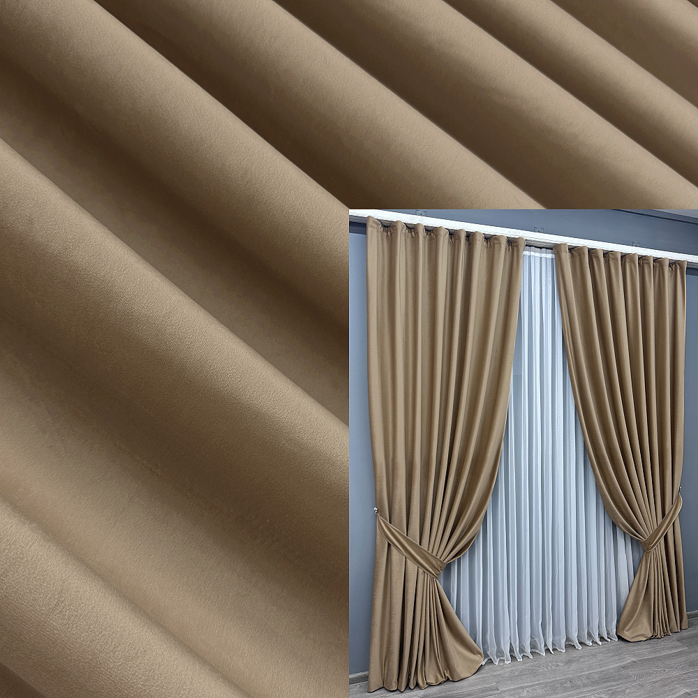 Шторная ткань бархат, высота 3м цвет бежевый 1549ш Киев - изображение 7