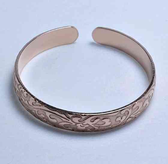 Мідний браслет жорсткий відкритий з орнаментом, універсальний розмір Київ
