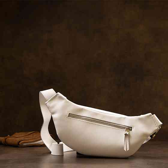 Стильная кожаная сумка на пояс Белый (GRANDE PELLE) Киев