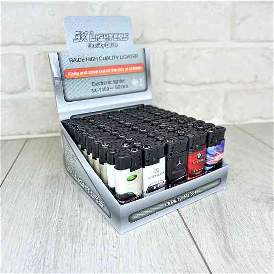 Зажигалка с фонарем турбо-пламя принт Машина уп/50шт Turbo1309-4 Харьков