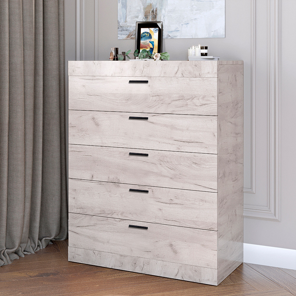 Высокий комод Эверест на 5 ящиков Соната-2 80х38х101 дуб крафт белый (DTM-2695) Днепр - изображение 1