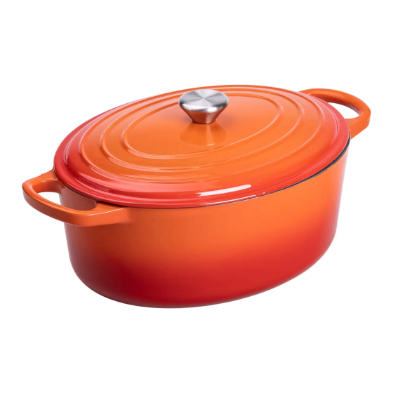 Yiwu Гусятниця чавунна емальована з кришкою на 6 літрів Ø26 см для всіх типів плит Жовтогаряча Коломия