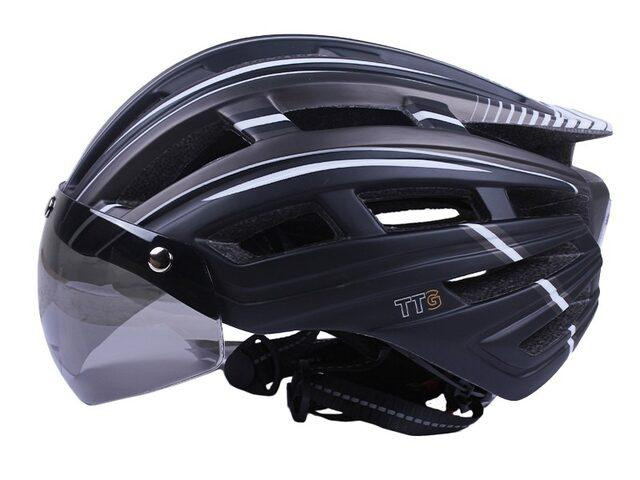 Шолом велосипедний GTS-H-090 з габаритним ліхтарем, окулярами (чорний із сірим, size L) Мукачево - фото 3