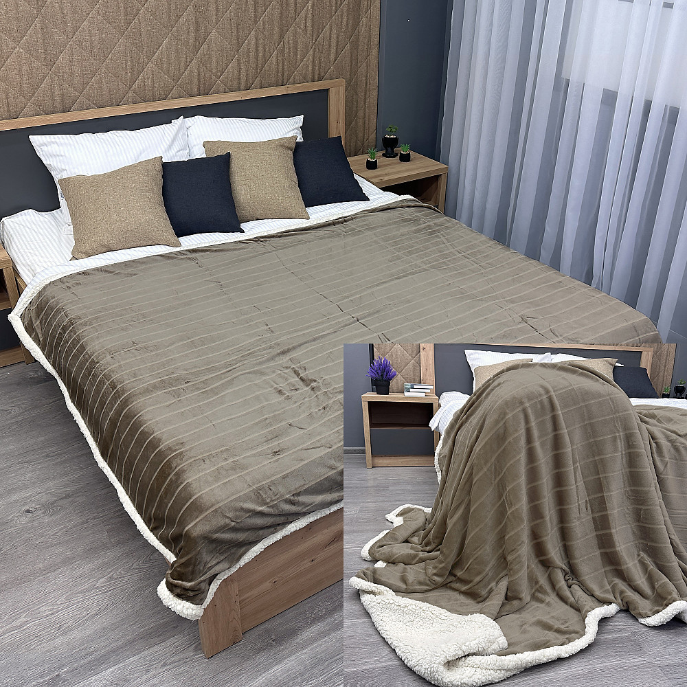 Плед двосторонній 155х200 см (+-5см) рельєфний із штучною овчиною Какао з молочним (87-072) Київ - фото 1