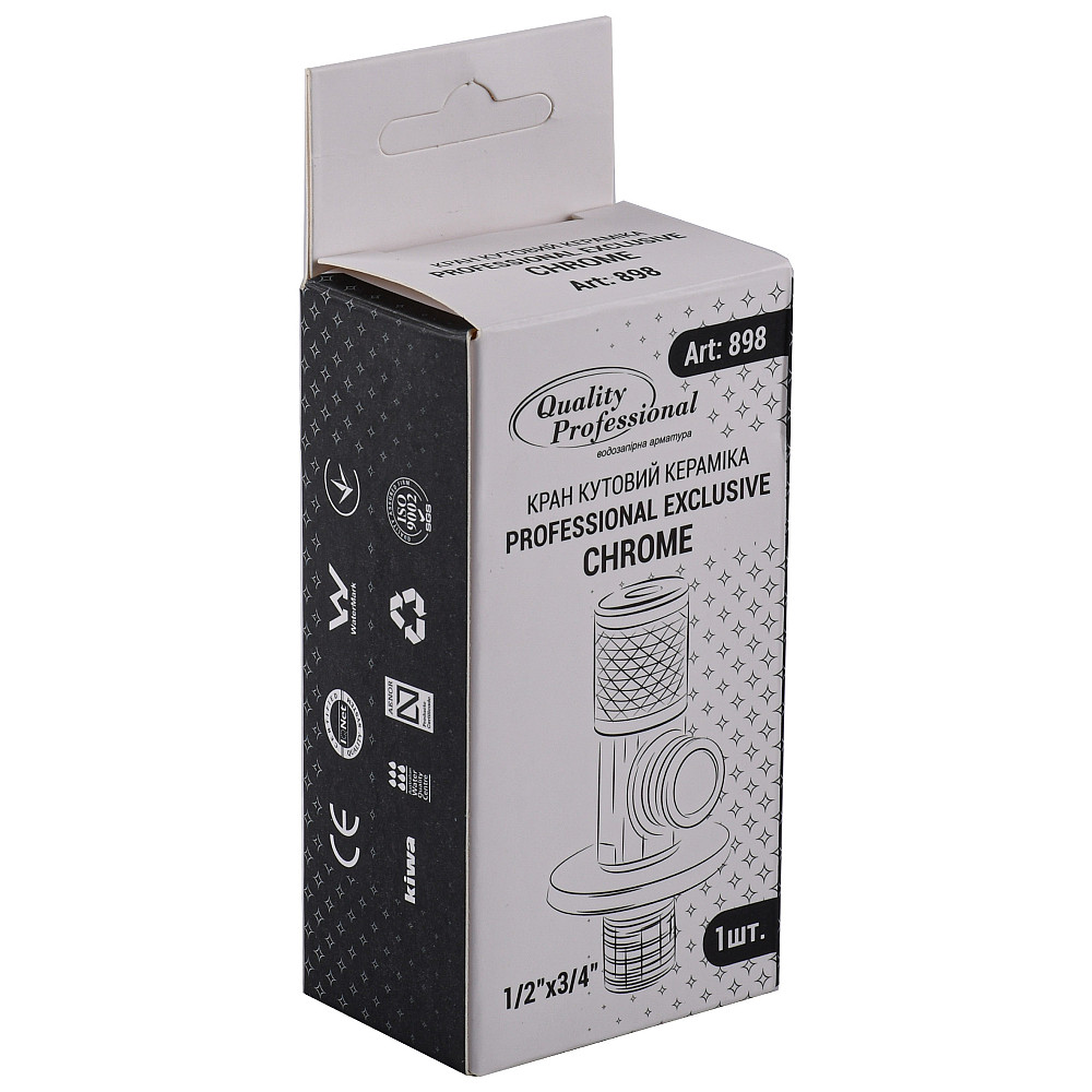 Кран кутовий кераміка  PROFESSIONAL EXCLUSIVE 1/2″X3/4″ 898 CHROME (1шт.) Луцк - изображение 4