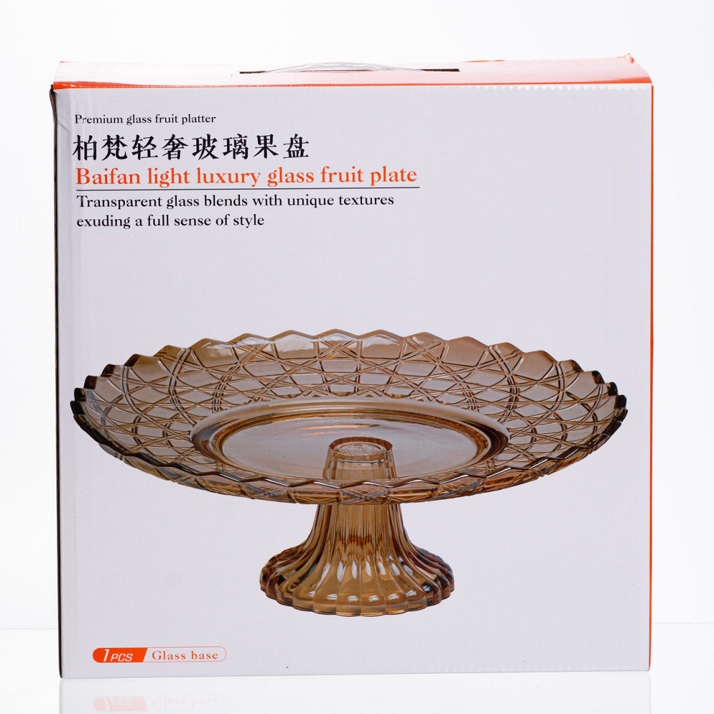 Yiwu Фруктовниця скляна на ніжці Ø29 (см) кругла ваза цукерниця для фруктів Коричневий 64486-20 Коломыя - изображение 4