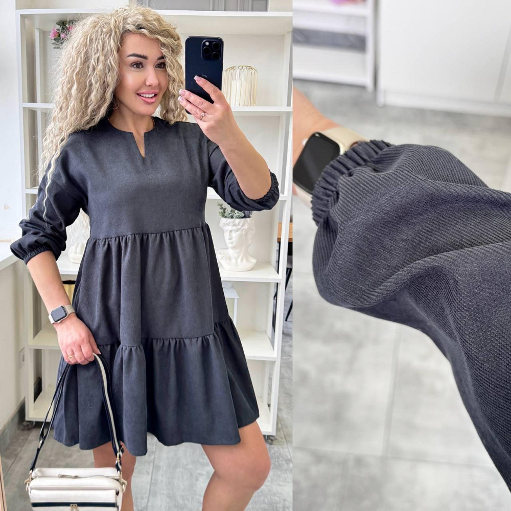 Женское базовое повседневное платье микро вельвет Графит, 46/48 Одесса - изображение 9