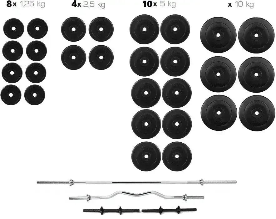 Лавка для жиму з тренажерами + 4 грифа + блінами 130 кг Гантелі, гирі, штанги та диски комплект Київ - фото 2