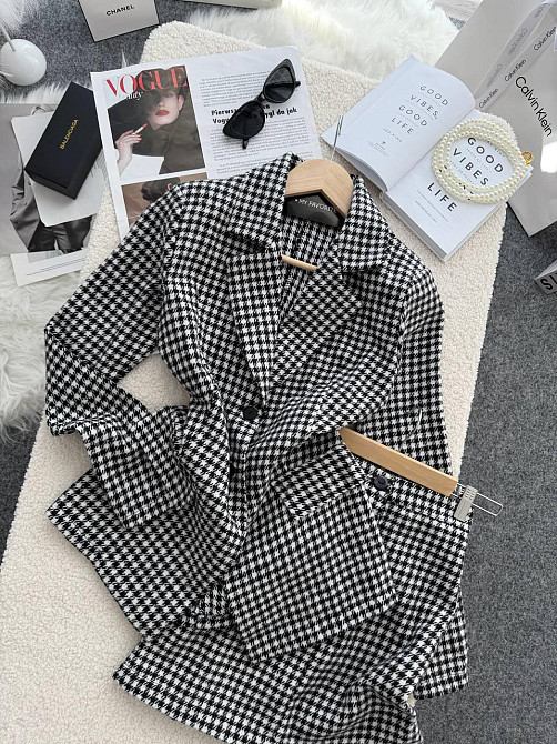 Жіночий стильний принтований костюм-двійка: піджак і спідниця кашемір лапка 46/48 Одеса - фото 1