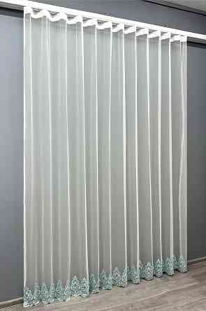 Тюль VR-Textil 1696т Грек-сетка с вышивкой и люрексом Молочный с бирюзовым 300х270 см (42-0737) Киев