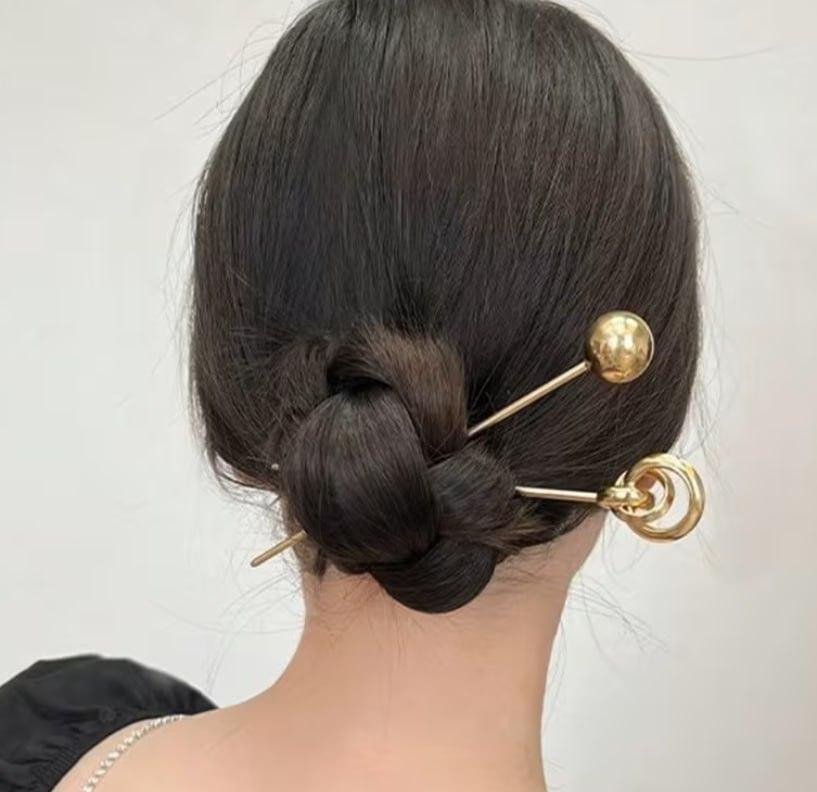 Шпильки для волос металлические золотые 2 шт геометрические палочки для прически аксессуар Киев - изображение 3