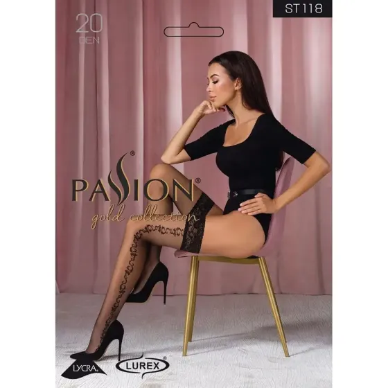 Панчохи Passion ST118 3/4 black, на ажурній силіконовій резинці, з бічним вертикальним малюнком Львів