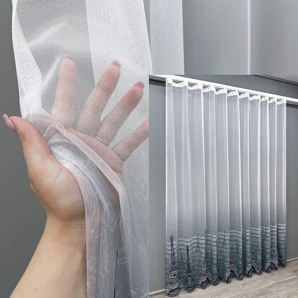 Тюль VR-Textil 1750т с принтом Париж Синий с белым 300х270 см (42-0785) Киев - изображение 1