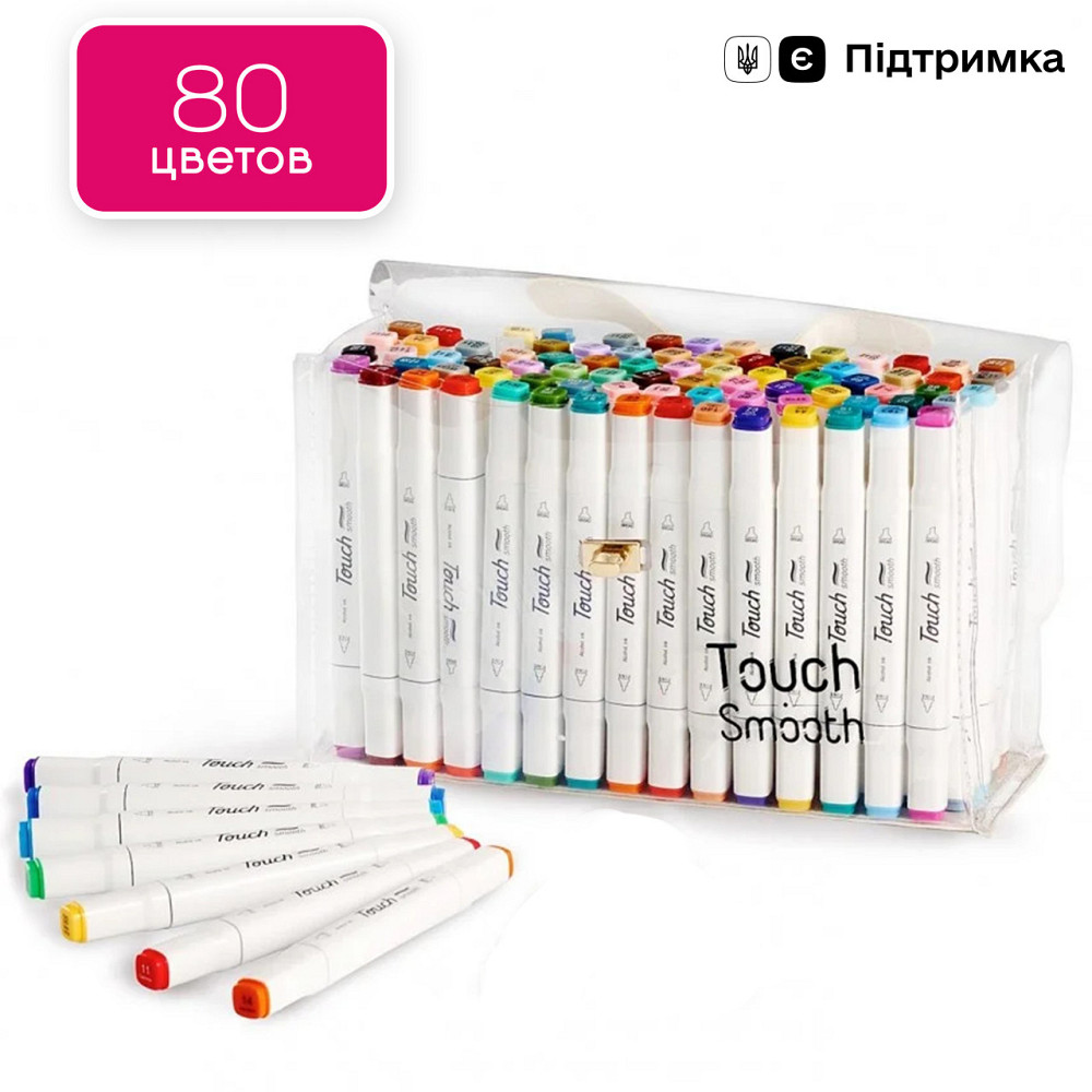 Набір якісних двосторонніх кольорових маркерів Touch Smooth для скетчинга на спиртовій основі 80 штук Кам'янець-Подільський - фото 1