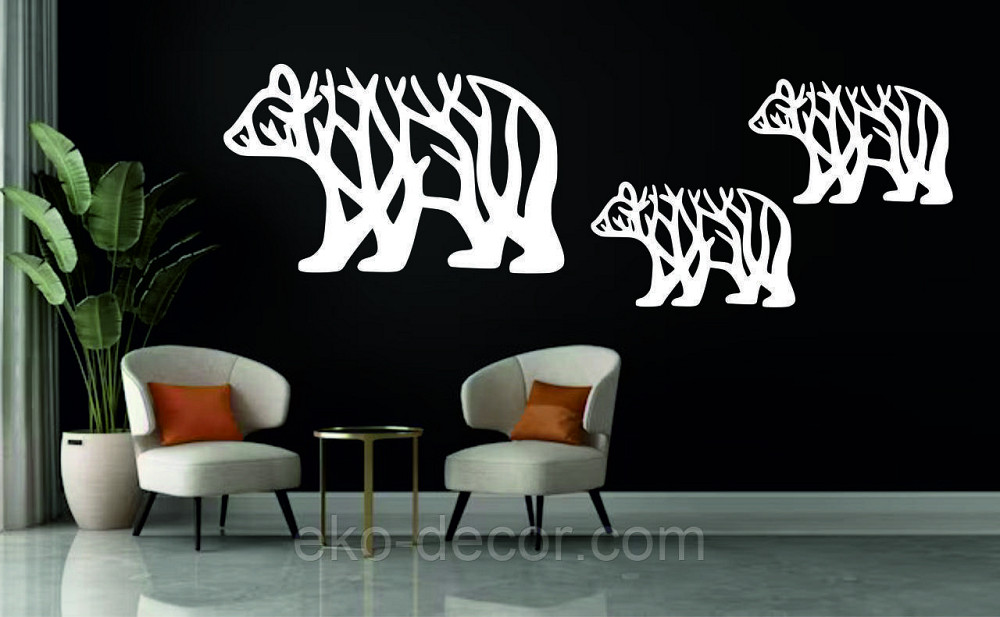 Декоративне настінне Панно «Ведмедики» Декор на стіну Чорний, 70*43 см.-1 шт 42*25 см.-2 шт. Київ - фото 1