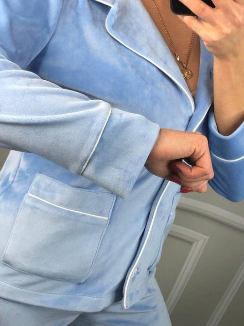 Костюм из плюшевого велюра на пуговицах с двумя карманами Голубой XXL Харьков - изображение 2