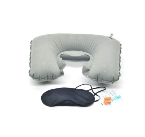 Подушка для подорожей під голову з маскою 38 на 24 см сірий Київ - фото 1