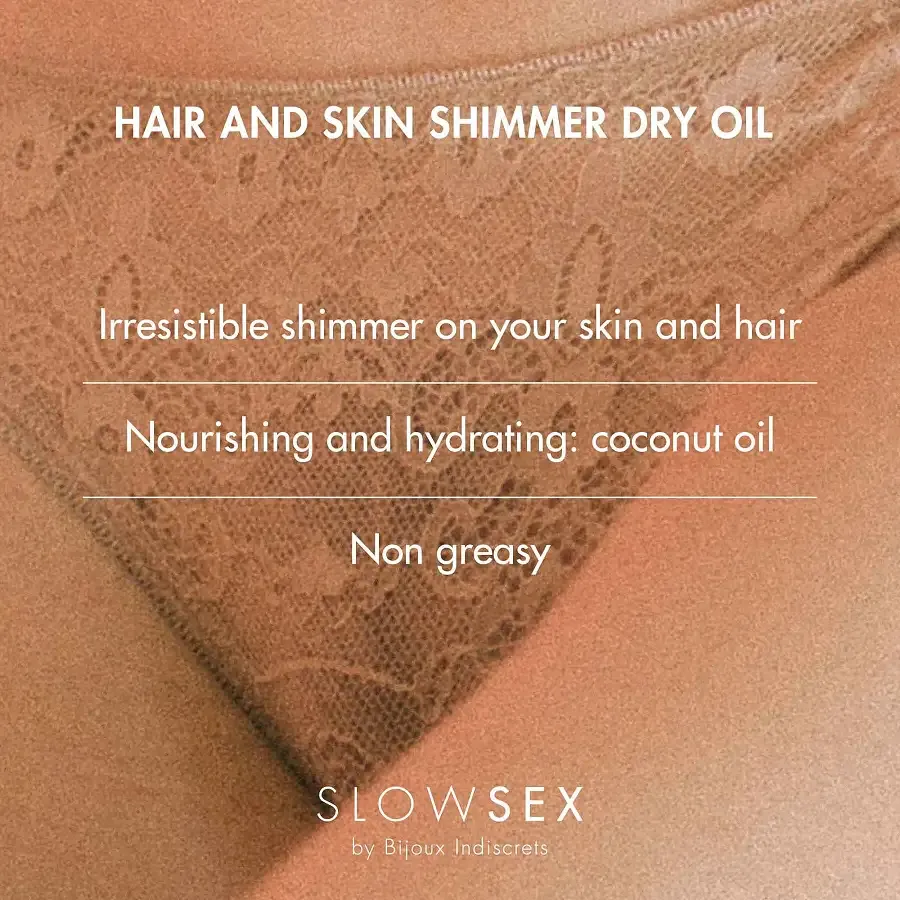Суха олія-шимер для волосся та тіла Bijoux Indiscrets Slow Sex Hair and skin shimmer dry oil Львів - фото 4