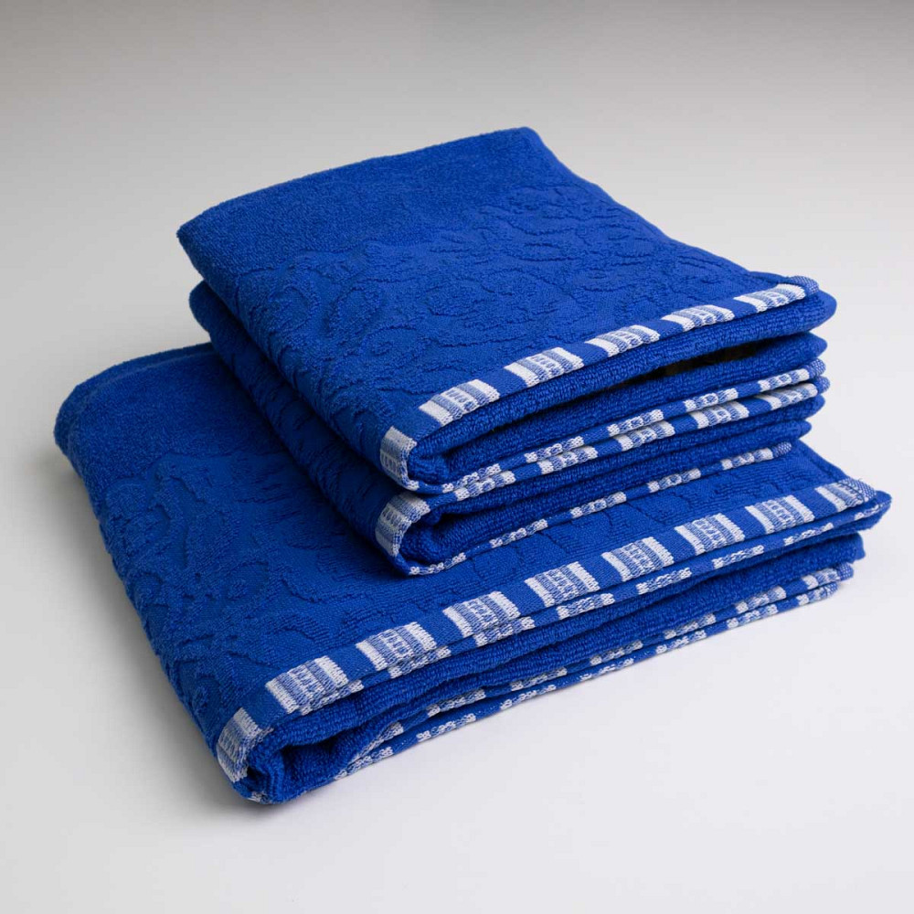 Набор махровых полотенец с орнаментом 3шт GM Textile 50х90см, 50х90см, 70х140см 400г/м2 (Синий) Сумы - изображение 1