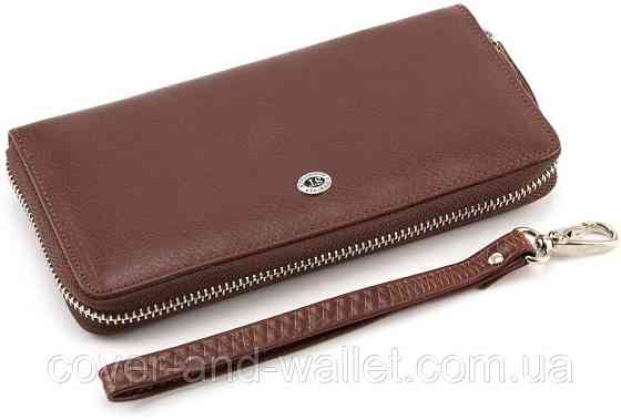 Чоловічий гаманець клатч з гладкої шкіри коричневого кольору ST Leather Київ